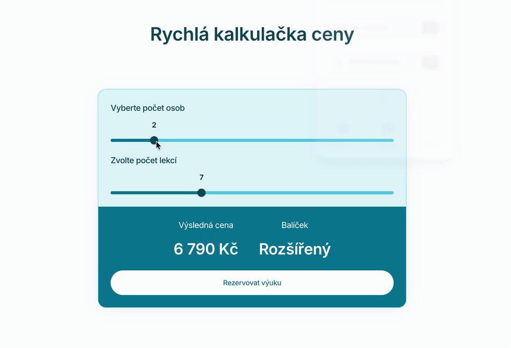 Interaktivní kalkulačka ceny lekcí Lyžařské školy Sova